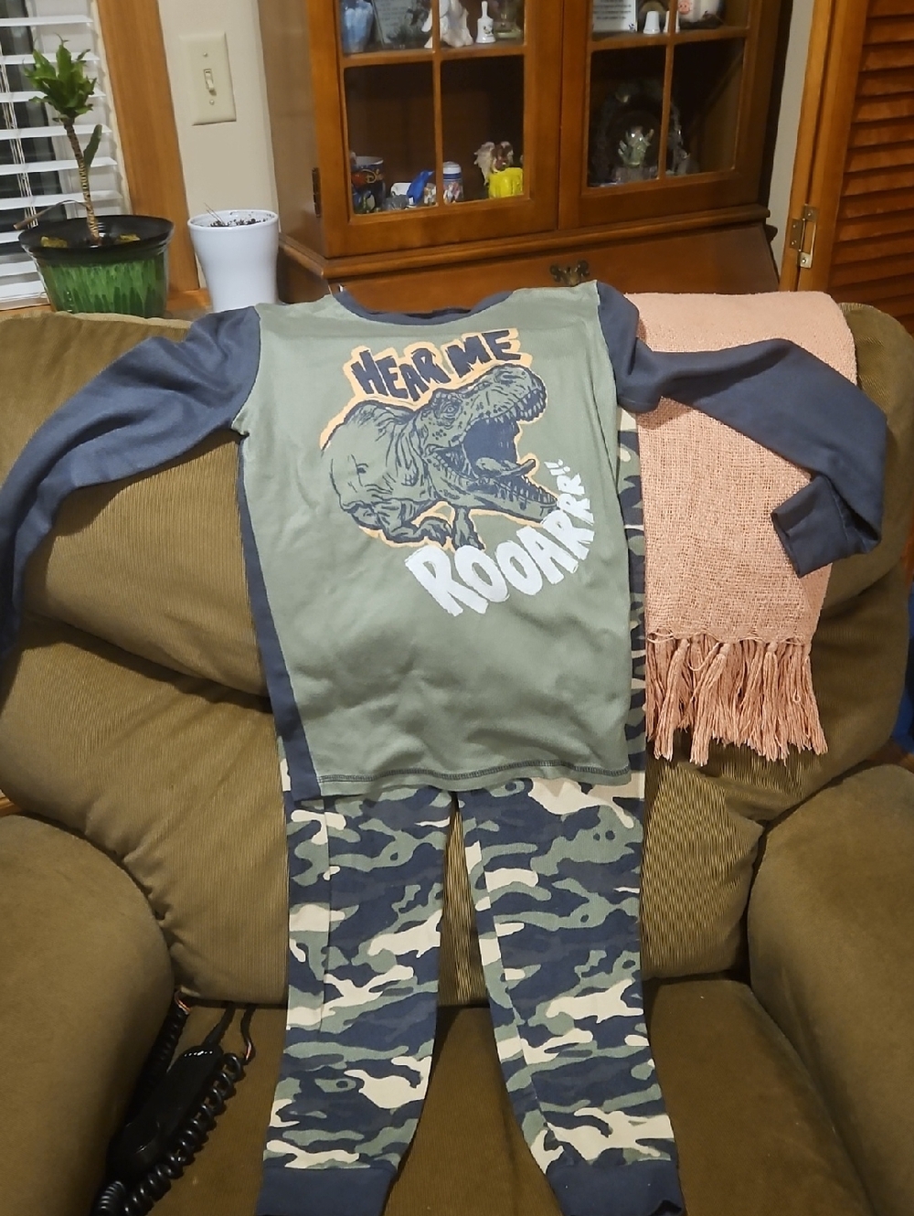 Cuddl Duds Blue Top with Camouflage Accent